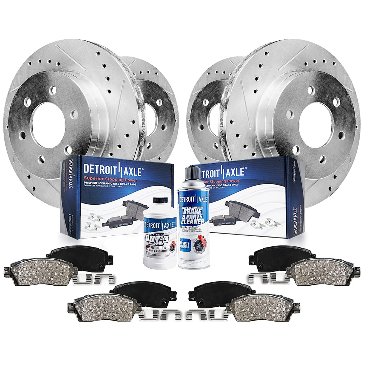 Detroit Axle - Brake Kit for 6.0L 2006-2009 Chevrolet Trailblazer, 2008 Saab 9-7x Drilled & Slotted Brake Rotors and Ceramic Bra